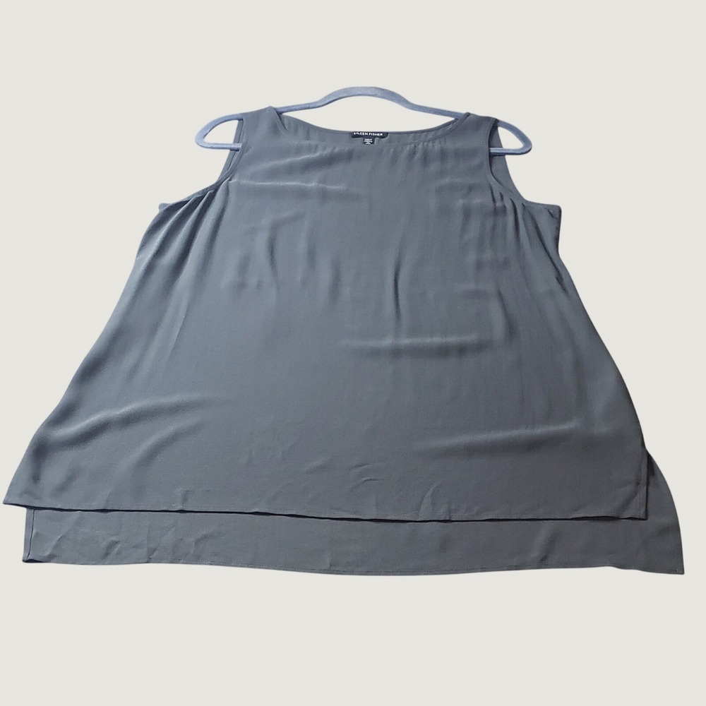 Eileen Fisher Gray 100% Silk Sleeveless Shell Tunic Tank Top High-Low Hem M - Picture 6 of 9